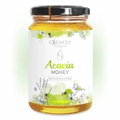 Image of Essences Bulgaria Raw Acacia Honey 15.9 OZ 450gr Amazing Taste 100% Pure and Natural Without additives Bee Sweetener GMO Free Gluten