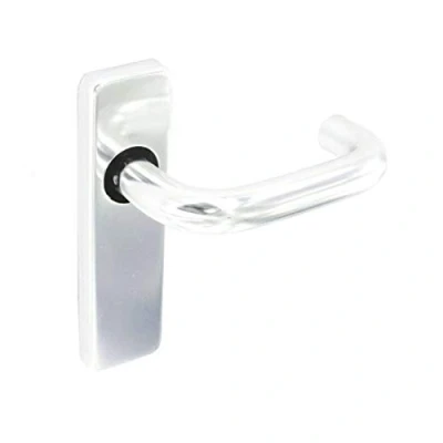 Image of Polished Aluminium Door Handles on Backplate for Latch, Lock and Bathroom Doors (Latch Handle)