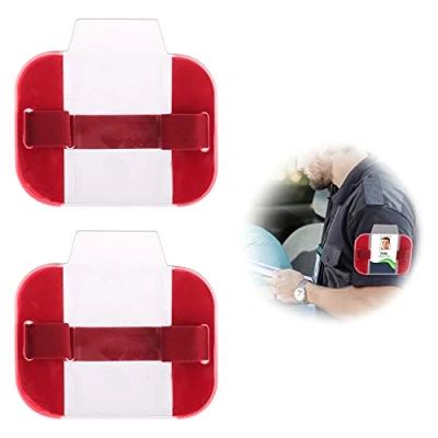 Image of LdawyDE Sia Badge Holder Armband, 2 Pc Arm Red Armband License ID Card Insignia Holders with Adjustable Band Strap for Medical Security Warehouse Factory Staff Doorman