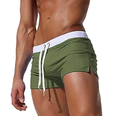 Image of TMEOG Swimming Trunks Men Swim Shorts Gym Board Men&#039;s Swimwear Quick Dry Beach Sexy Boxer with Zipper Pockets(Army Green,M)