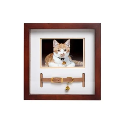Image of Pearhead Pet Collar Keepsake Frame Dual Display Memorial for Cat &amp; Dog Collars, Wall Mount or Tabletop, and Home Decor Owners, Espresso