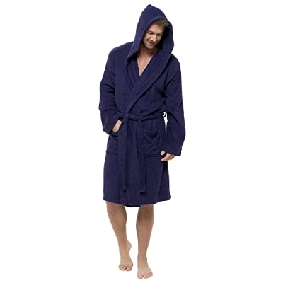Image of Undercover Mens Hooded Towelling Dressing Gown HT568 Navy M/L
