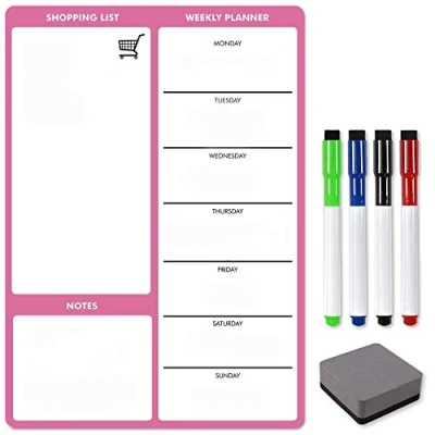 Image of TMS A4 Magnetic Weekly Planner for Fridge Dry Erase Memo Board, Pink Whiteboard Wipe Meal Planner, Calendar and Shopping List Kitchen or Office Notes Daily Reminders (Pink, A4)