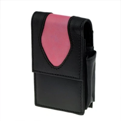 Image of CP6107 Black &amp; Pink Petal Leather Cigarette Packet Holder with Lighter