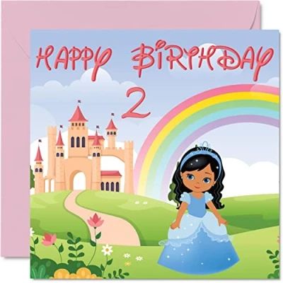 Image of 2nd Birthday Card Girl Princess Castle Happy 2 Year Old Girl, Girls Two Second Cards for Her, 145mm x Greeting Daughter Niece Granddaughter Toddler Children