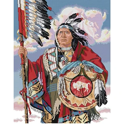 Image of Awesocrafts Cross Stitch Stamped Kits Indian Chiefs Easy Patterns Stitching Embroidery Needlework Kit Supplies 14CT 2 Strands