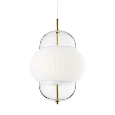 Image of DESIGN BY US Pendant light Shahin XL, Ø 38 cm, 5 bulb, white / clear, glass