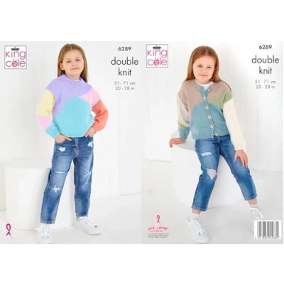 Image of King Cole Girls Knitting Pattern Double Knit DK Childs Cardigan &amp; Sweater (6289)