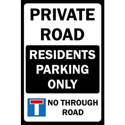 Image of Private road residents parking only no through Safety sign 3mm Aluminium (300mm x 200mm)