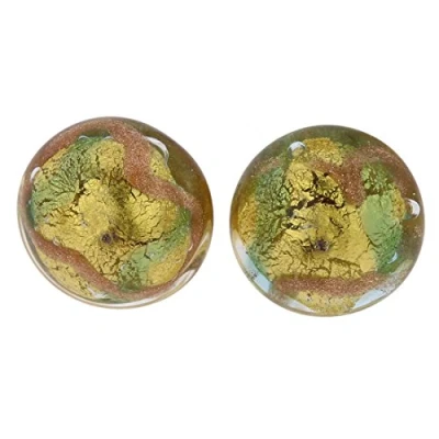 Image of GlassOfVenice Murano Glass Button Stud Earrings Gold and Aqua