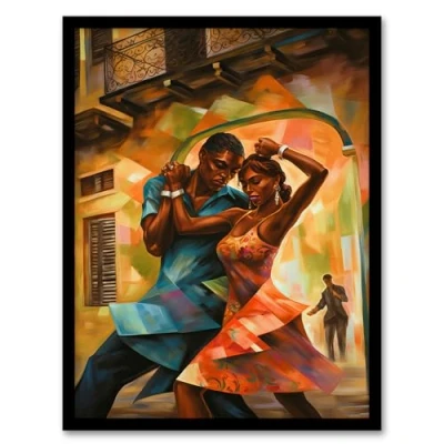 Image of Artery8 Salsa Cuban Street Dance Colourful Dancing Painting Rhythm Body Energy Theatre Arts Artwork Framed Wall Art Print A4