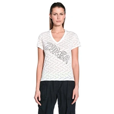 Image of Zumba Womenss sports t shirt with short sleeves and V neck Z1T00587 White Size Large