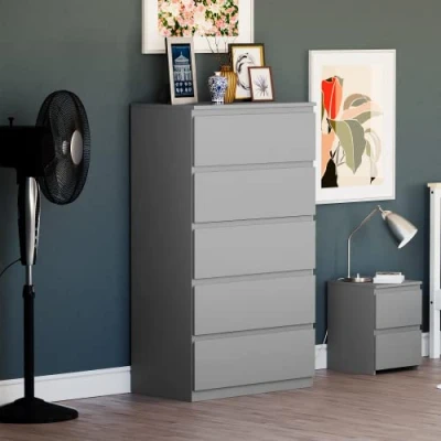 Image of Vida Designs Denver Drawer Chests (Grey, 5 Drawer)