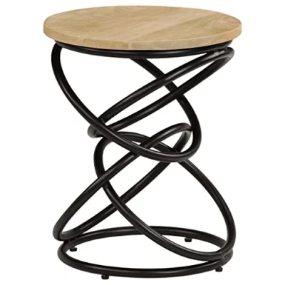 Image of vidaXL Antique Style End Table Handcrafted Solid Mango Wood and Iron Round Side for Living Room Decor Industrial Coffee Table&#039;