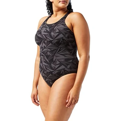 Image of Speedo Women&#039;s Hyperboom Allover Medalist Swimsuit Quick Drying Fitness Chlorine Resistant , Black/Oxid Grey/USA Charcoal, 32