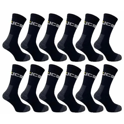 Image of JCB Socks Workwear Apparel Men&#039;s Work with Added Elastane 3 Pack Multipack Black UK 6 11, EUR 39 46 (12 Pair Pack)