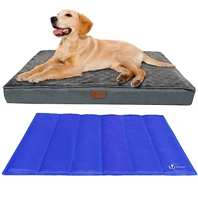 Image of VOUNOT 2 in 1 Medium Dog Bed with Cooling Mat, Orthopedic Mattress Pet Cushion Removable Cover, Grey, 76x51x9 cm