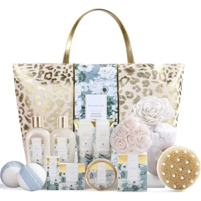 Image of Bath Sets for Women Spa Luxetique Gift Set,15pcs Jasmine Luxury with Essential Oil, Bubble Bath, Body Butter, Gifts Mum, Womans Sets,Birthday Her, Christmas