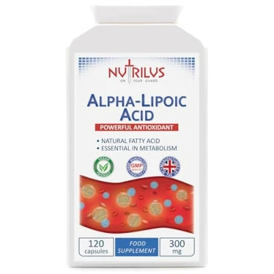 Image of Alpha Lipoic Acid 120 Capsules 300mg 50:50 Blend of R ALA and S High Strength Vegan UK Made Supplement Antioxidant