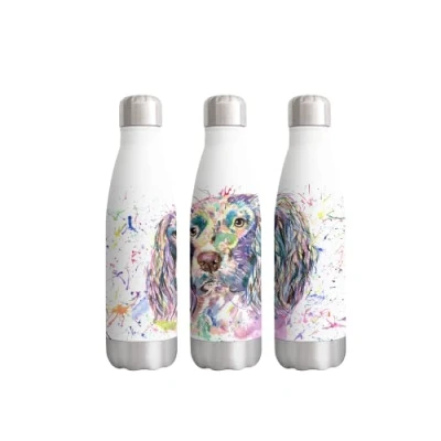Image of Vixar Spaniel Springer Dog Pet Watercolour Rainbow Art Bottle Double Wall Insulated Stainless Steel Sport Drinks 500ml White Gift Ideal for School Work Office Oudoor Sports Keeps Hot and Cold