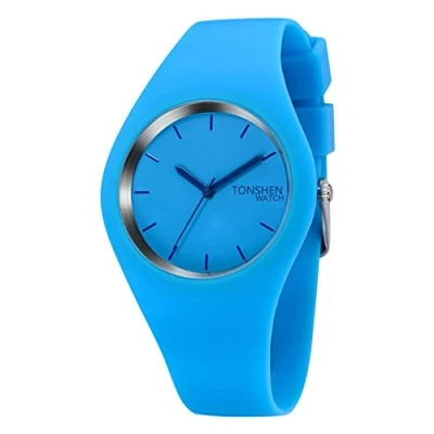 Image of TONSHEN Simple Fashion Analog Quartz Watch Rubber Band Casual Style Wrist Watches for Women Girl 12 Colours (Light Blue)