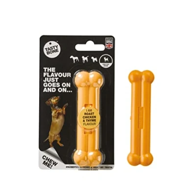 Image of TastyBone Nylon Dog Chew Toy for Dogs (Roast Chicken &amp; Thyme) Indestructible Aggressive Chewers, Everlasting Flavour, Strong Healthy Teeth, Made in the UK