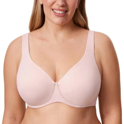 Image of DELIMIRA Women&#039;s Minimiser Bra Plus Size Non Padded Underwired Seamless Comfort Bras Gentle Rose 38D