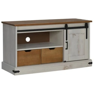 Image of vidaXL TV Cabinet HALDEN with Sliding Door White 110x40x60 cm Solid Wood
