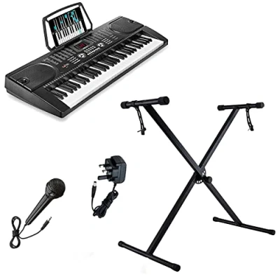 Image of Crystals® 61 Keys Electronic Teaching Keyboard Digital Music Piano Instrument &amp; Microphone with Stand Black (With Single Braced Stand)