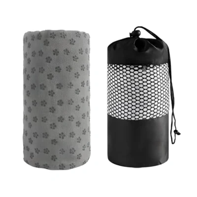 Image of Yoga Towel,Non slip Hot Towel with Grip Dots,Sweat Absorbent Non Towel,Quick drying Mat,Ideal for and Pilates, Washable Towel,Silicone Dots, Free Carry Bag (Grey)