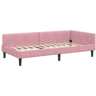 Image of vidaXL Corner Bed Frame Pink 90 x 190 cm Velvet and Engineered wood