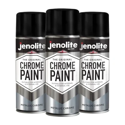 Image of JENOLITE Chrome Spray Paint Smooth Metallic Silver Colour Multi Surface For Metal, Wood, Plastic, Ceramic Suitable Interior &amp; Exterior Use 3 x 400ml
