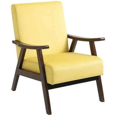 Image of HOMCOM Nordic Accent Chair, Upholstered Velvet Armchair with Solid Wood Frame and Soft Thick Padded for Living Room, Bedroom, Champagne