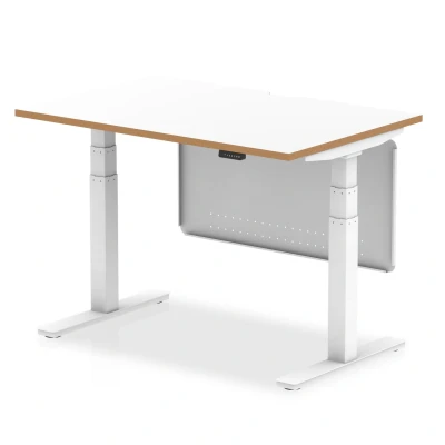 Image of Oslo 1200 Height Adjustable Desk Wood Edge White Frame Modesty Panel