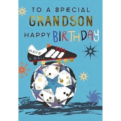 Image of Special Grandson Birthday Card Football and Stars with Foil Finish Eco Friendly Recyclable by Paper House