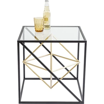 Image of Kare Design Side Table Prisma, Black/Gold, Steel, Easy Assemble, Coffee for Living Room, Bedroom, Hallway 45x45x45 cm (H/W/D)