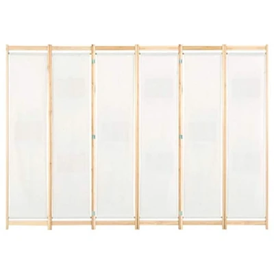 Image of &#039;vidaXL Cream 6 Panel Room Divider, Free standing Foldable Partition, with Fabric and Solid Fir Wooden Frame for Bedroom, Living Kids