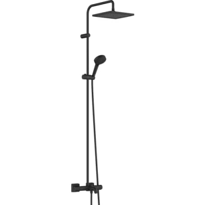 Image of Hansgrohe Vernis Shape Shower System 240 1 Spray with Bath Thermostat, Matt Black, 26900670