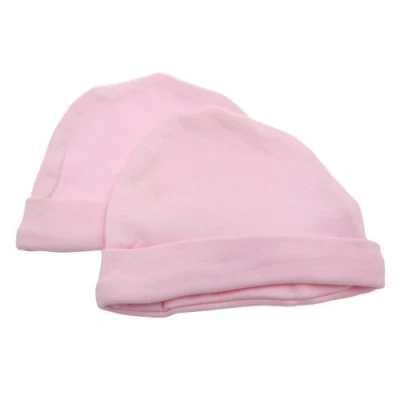 Image of Baby Newborn 100% Cotton Allergy Free Hat Boy Girl Unisex Options (Pack Of 2) (Newborn) (Pink)