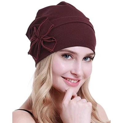 Image of osvyo Cotton Chemo Turbans Headwear Beanie Hat Cap for Women Cancer Patient Hairloss Wine