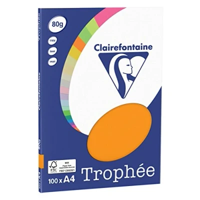 Image of Clairefontaine Trophee Copying Paper (A4, 80g/m², 100 Sheets) A4, 21 x 29.7 cm Fluorescent Orange