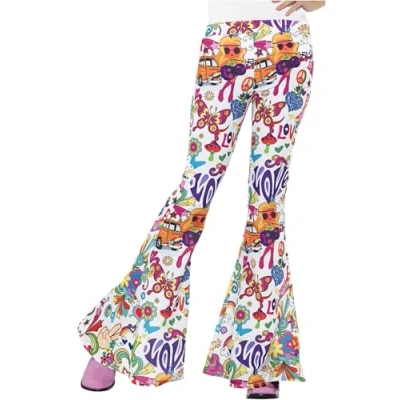Image of Smiffys Groovy Flared Trousers, Ladies, Multi colour, M UK Size 12 14