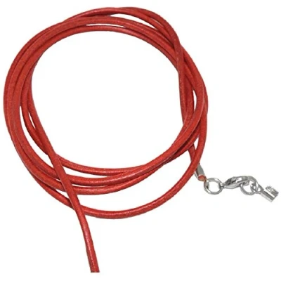 Image of unbespielt Leather Cord Necklace for Pendant Red Men Women Lobster Clasp Silver Colored 1 m x 2 mm Shortenable