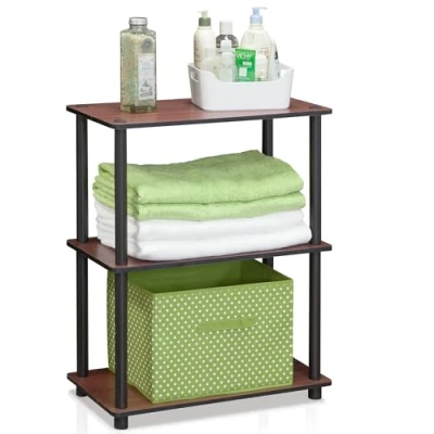 Image of Furinno Turn N Tube 3 Tier Compact Multipurpose Shelf Display Rack, Standing Shelf, Dark Cherry