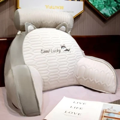 Image of LANPEW Reading Pillow Back with Armrests for Reading, Work and Play (Grey Latex Fabric, 75x50cm)