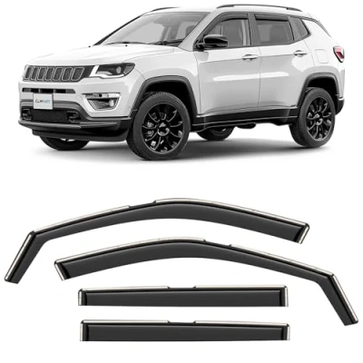Image of CLIM ART wind deflector for/compatible with Jeep Compass SUV 2016 2024, door rain deflectors,car accessories, car deflectors, in channel 4 pieces,Dark