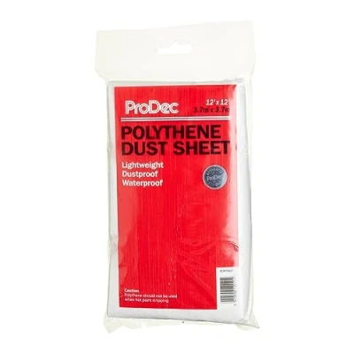Image of ProDec 12ft x (3.6m 3.6m) Lightweight Polythene Dust Sheet, Dustproof and Waterproof Ideal for Covering Protecting Floors Furniture from Spills Splashes When Painting Decorating