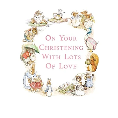 Image of Beatrix Potter Peter Rabbit &amp; Friends Christening Day Card Pink