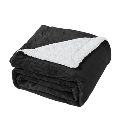 Image of Good Nite Blanket 130x150cm Reversible Sherpa Fleece Fluffy Polyester Soft and Warm Bed Blankets for Home life Travel (Black,Single)