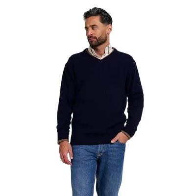 Image of JACK PYKE Ashcombe 100% Lambswool Long Sleeve V Neck Jumper Pullover Navy 3XL